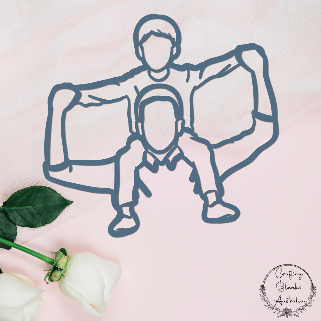 Dad With Child On Shoulders Holding Hands • Line Art • 100mm