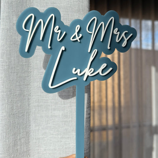 Custom Mr & Mrs Wedding • Double Layer Cake Topper