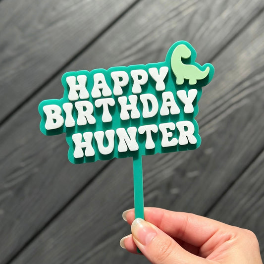 Custom Dinosaur Happy Birthday • Double Layer Cake Topper • 120mm