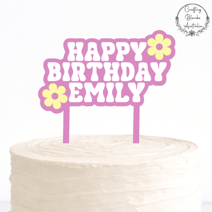 Custom Flower Happy Birthday • Double Layer Cake Topper • 150mm
