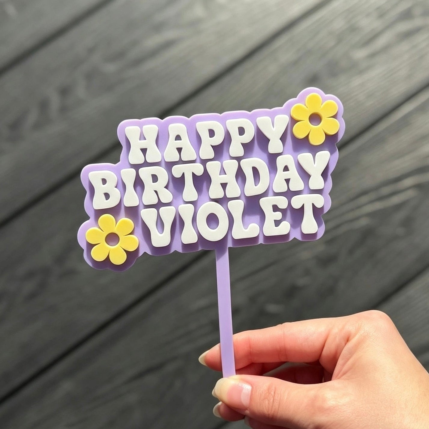 Custom Flower Happy Birthday • Double Layer Cake Topper • 120mm