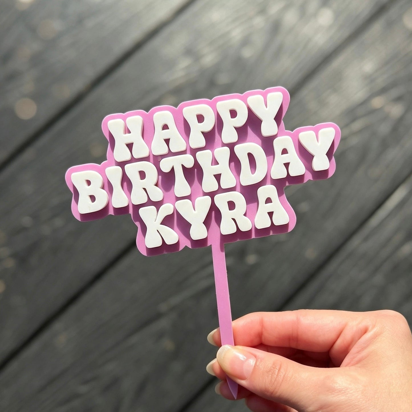 Custom Happy Birthday • Double Layer Cake Topper • 120mm