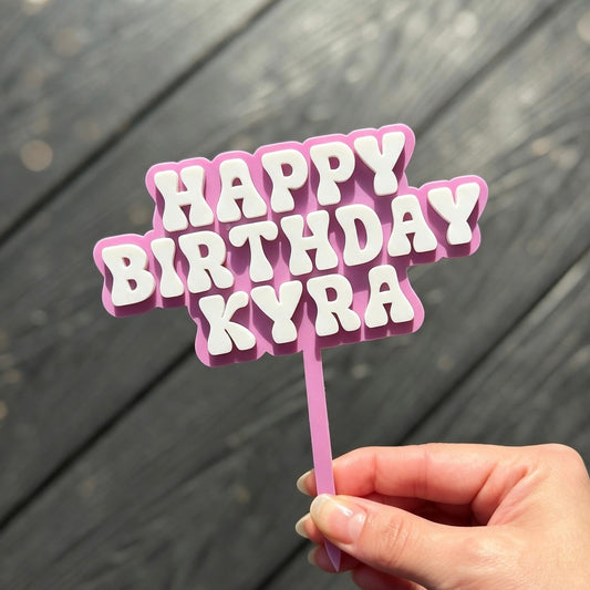 Custom Happy Birthday • Double Layer Cake Topper • 120mm