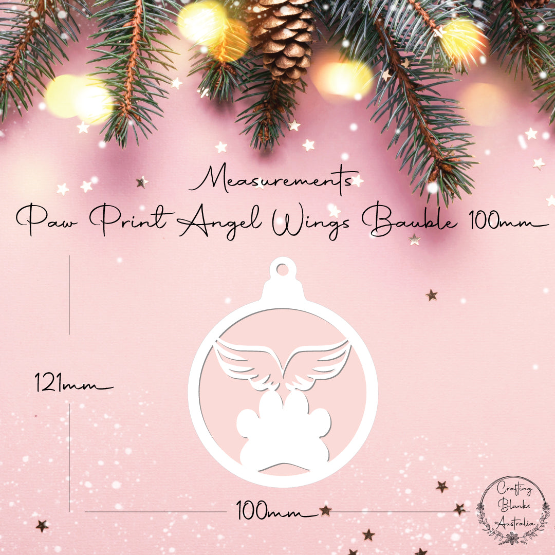 Paw Print Angel Wings • Bauble Shape • 100mm