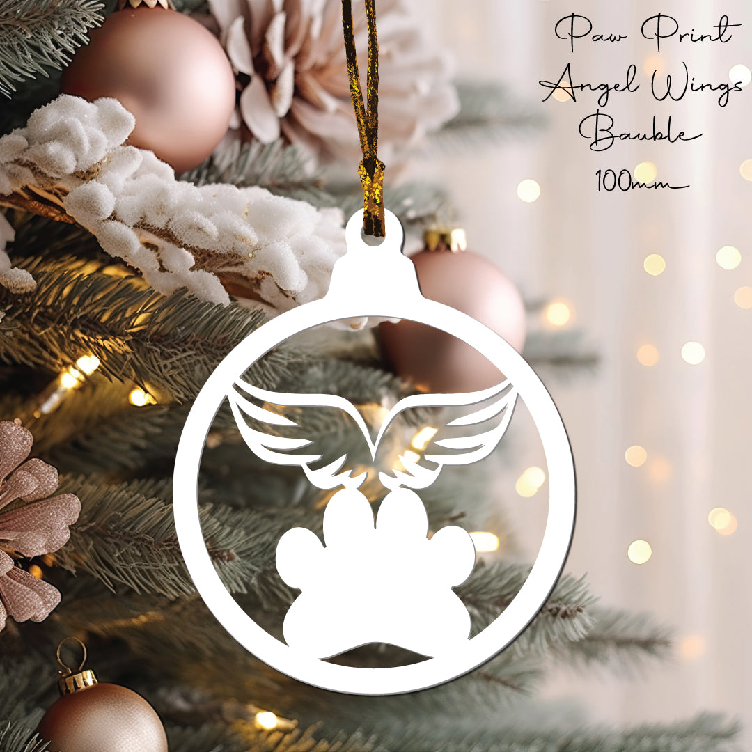 Paw Print Angel Wings • Bauble Shape • 100mm