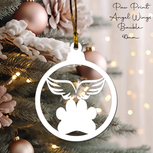 Paw Print Angel Wings • Bauble Shape • 40mm