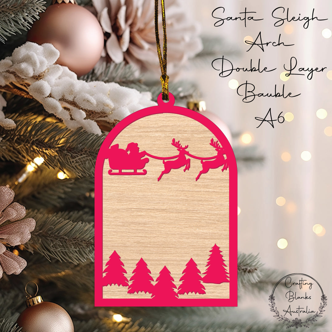 Santa Sleigh • Arch Double Layer Bauble • A6